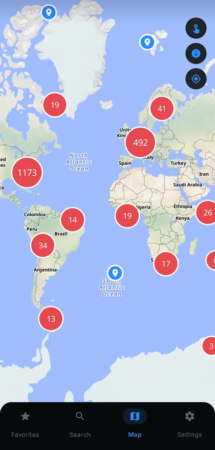 Mapa mundial con las estaciones disponibles